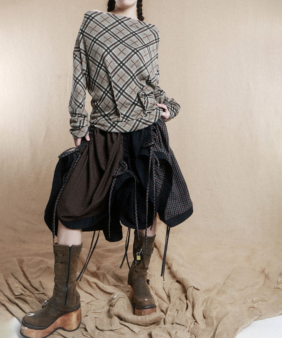 Drape Checked Button Top