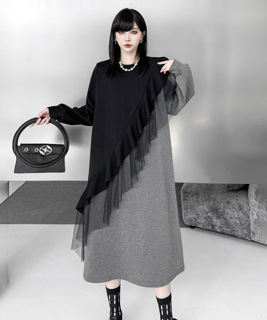 Sheer Frill Panel Cut Dress