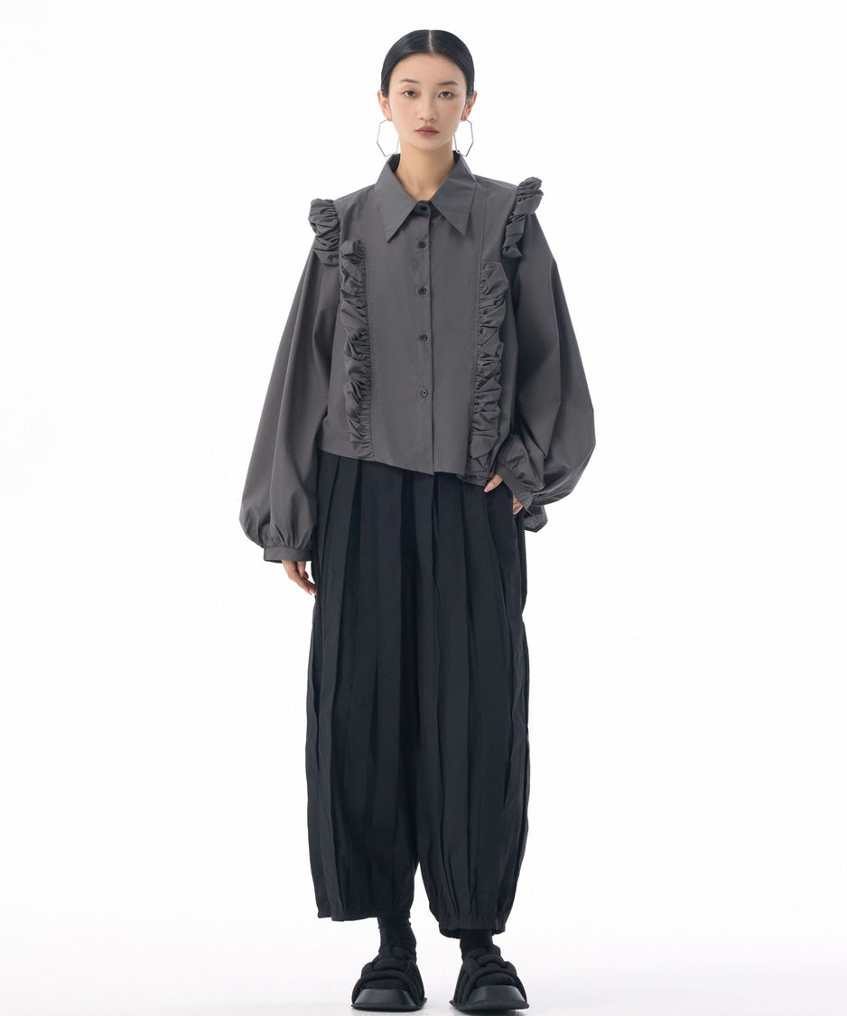 Front Ruffle Volume Blouse