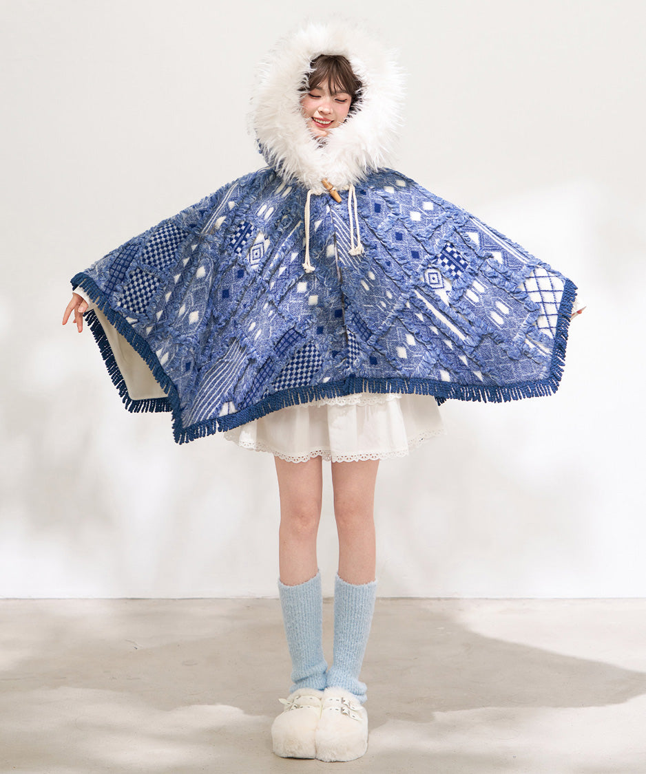 Mosaic Hooded Cape Coat