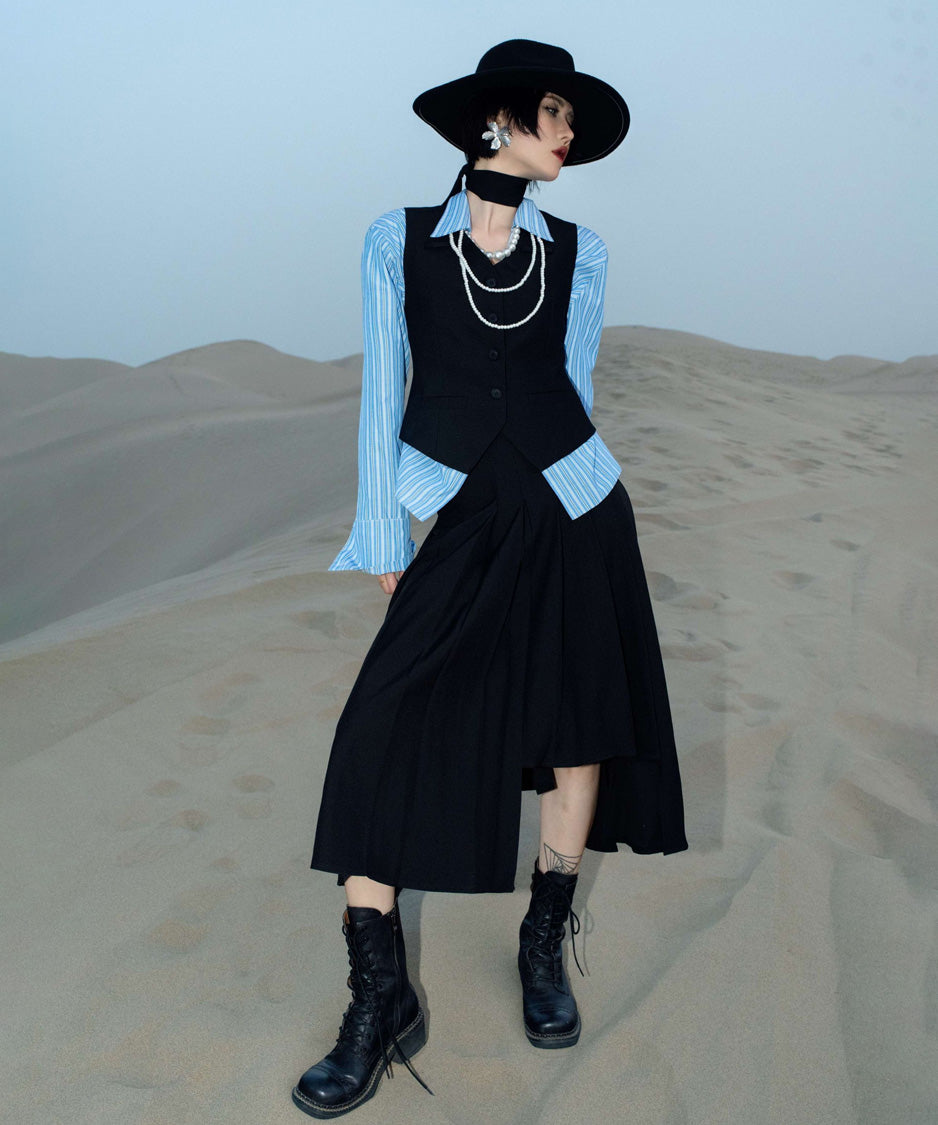 Pleated Draped Midi Skirt