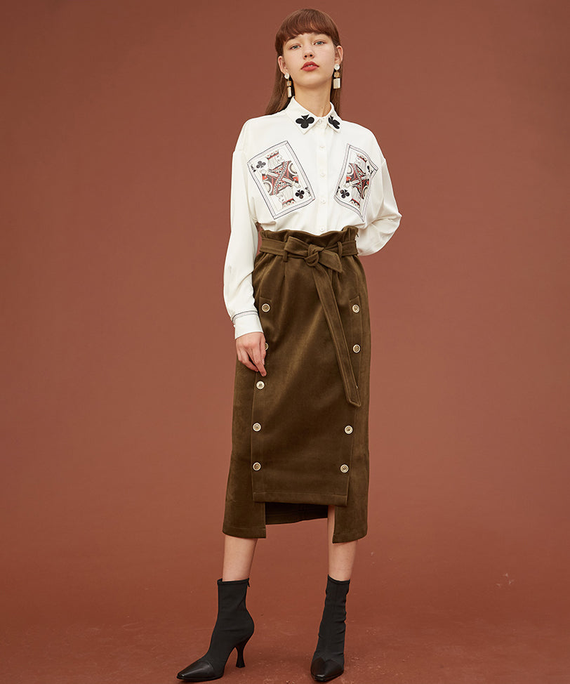 Card Print Collar Blouse