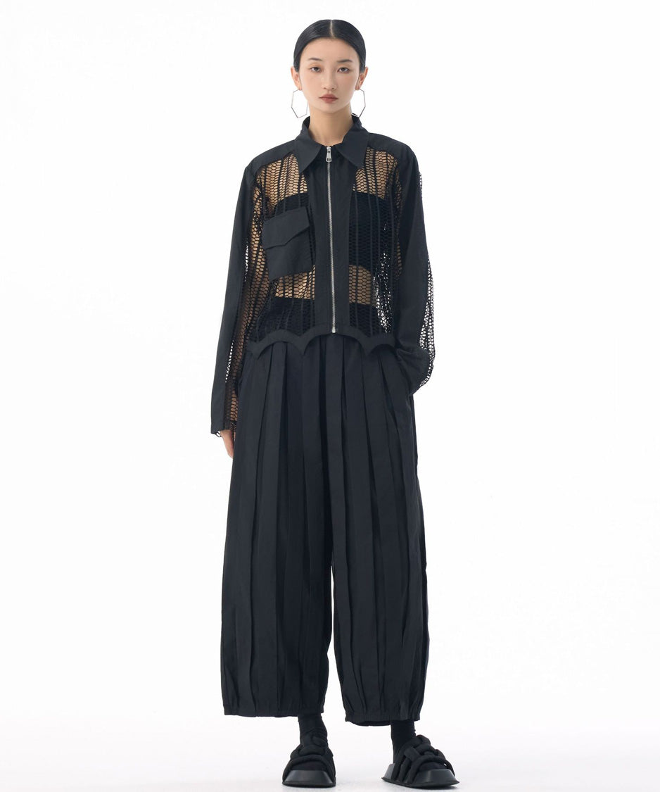 Mesh Zip Utility Blouse
