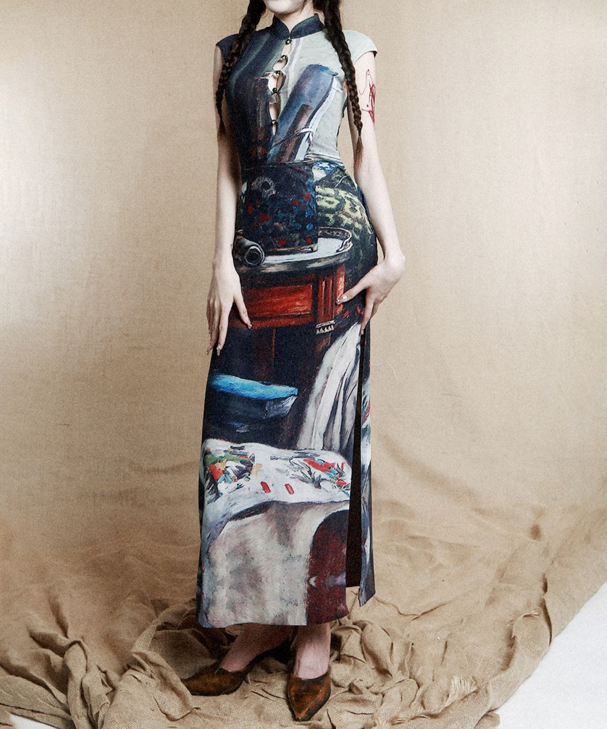 Still Life Print Slim Dress