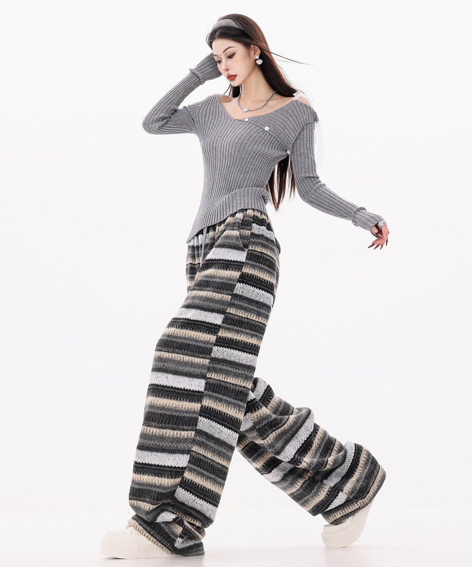 Brush Stripe Knit Wide Pants