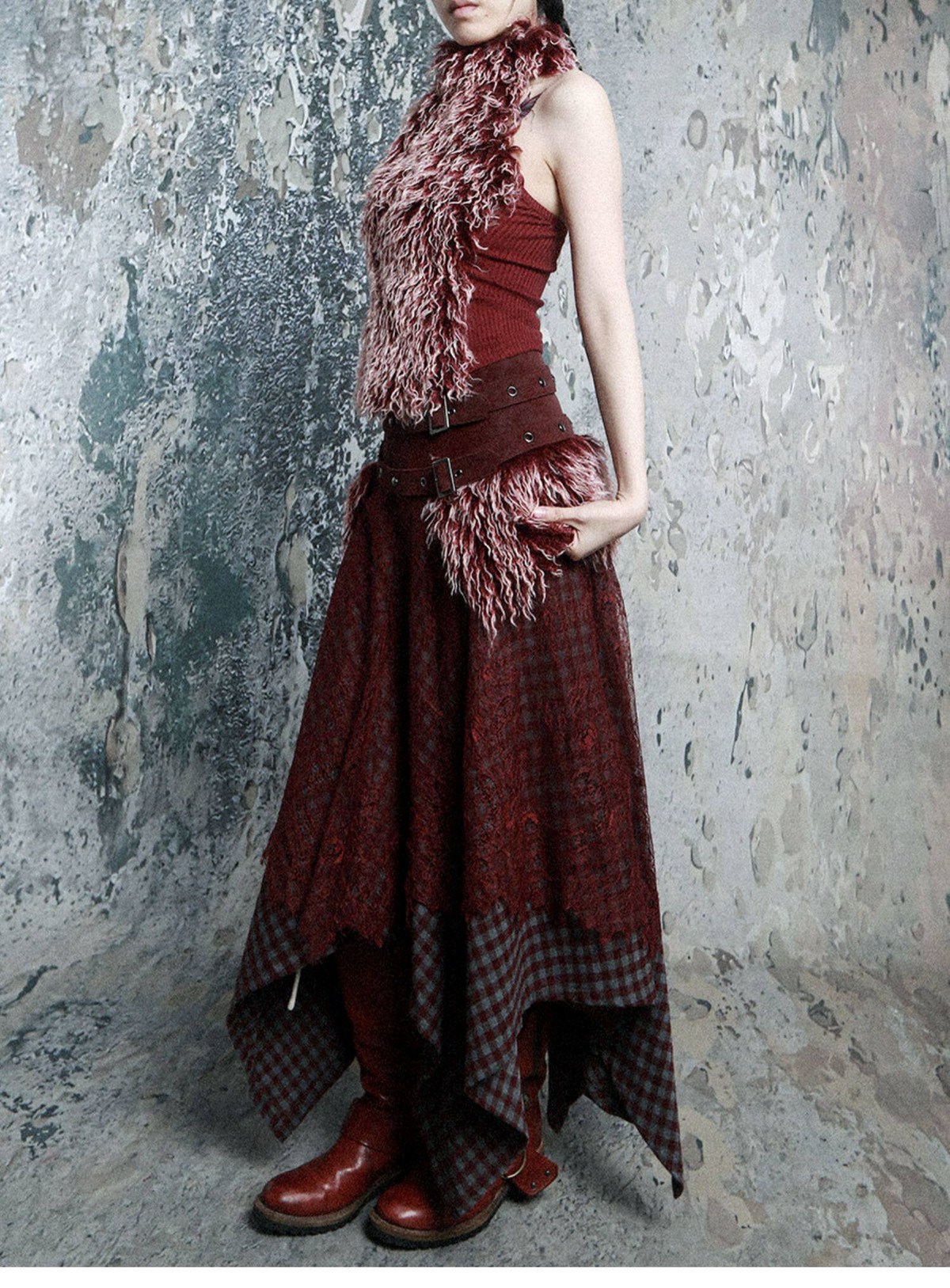 Fur Belt Handkerchief Skirt