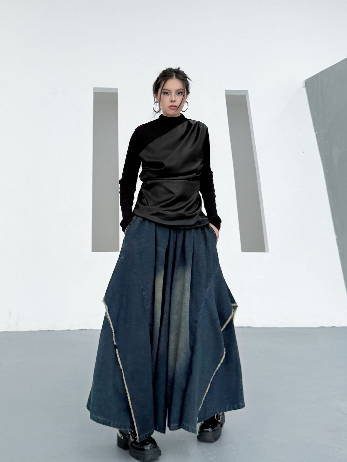 Draped Satin Mix Top