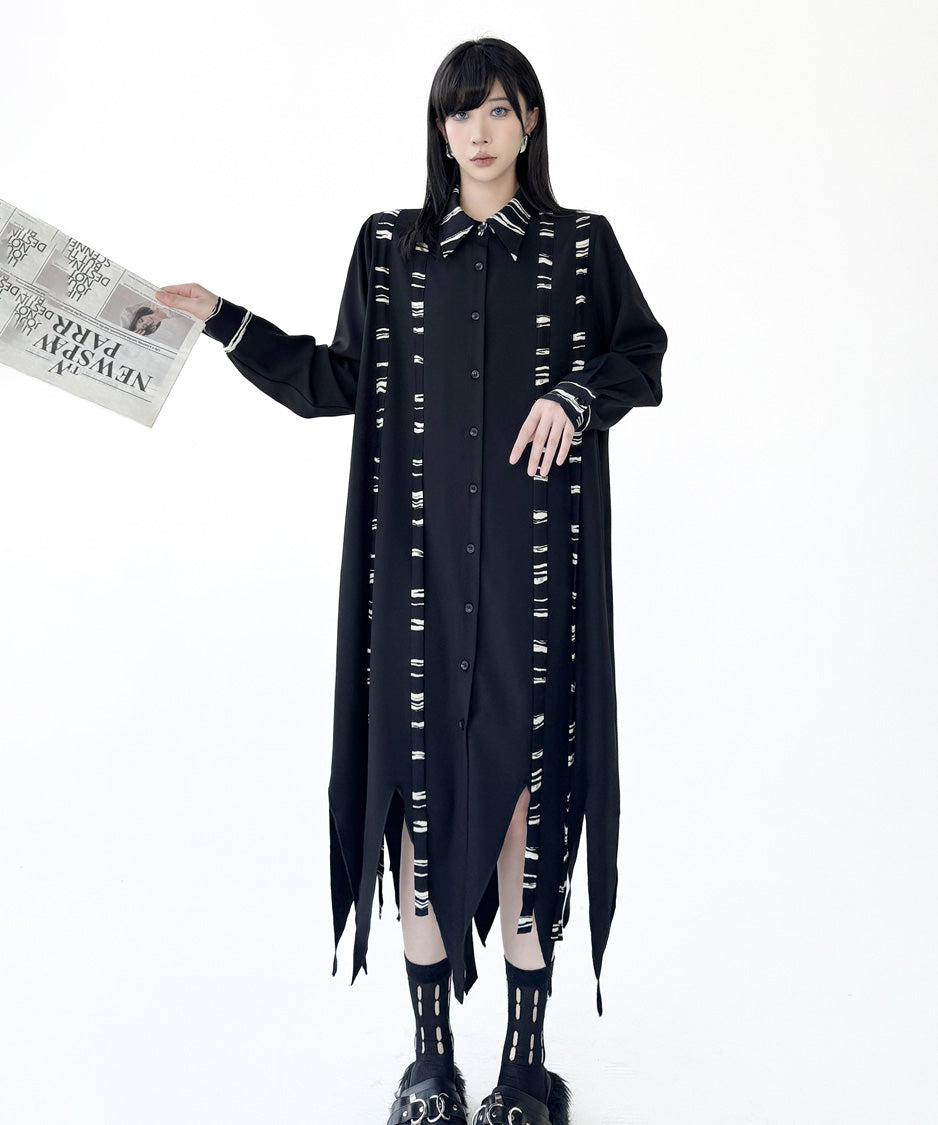 Graphic Stripe Panel Shirt Dress