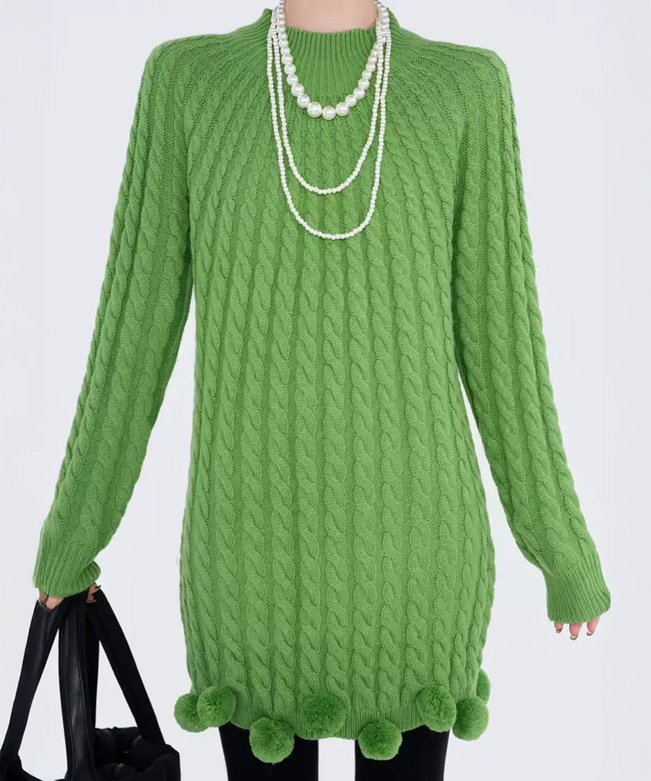 Cable Pom Hem Knit Sweater