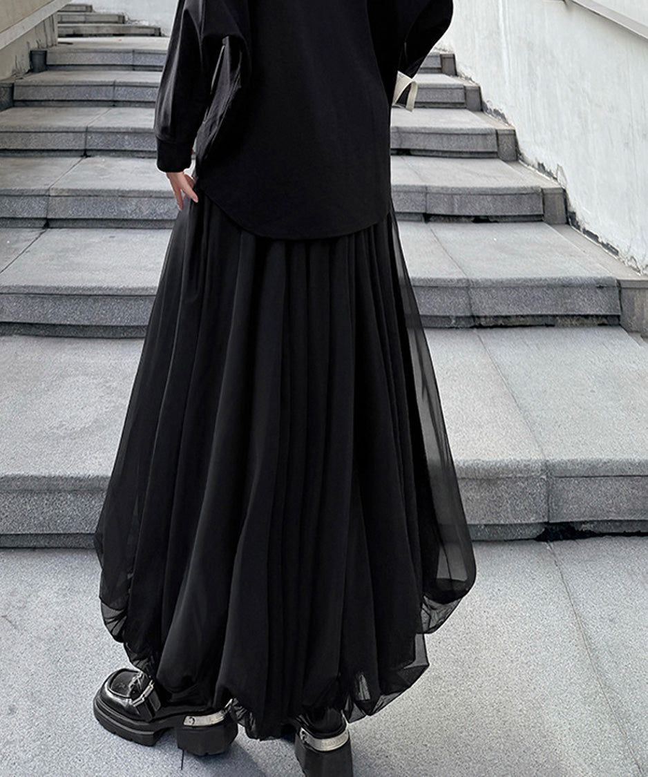 Sheer Pleated Balloon Skirt