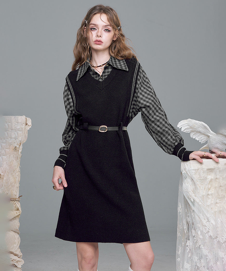 Check Layer Knit Dress
