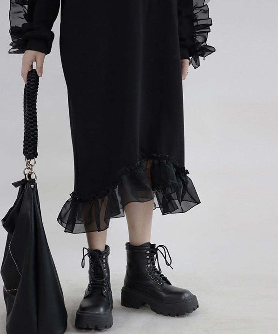 Sheer Frill Sweat Dress