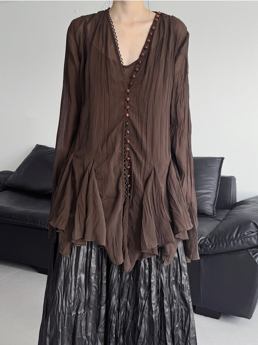 Crinkle Sheer Button Cardigan