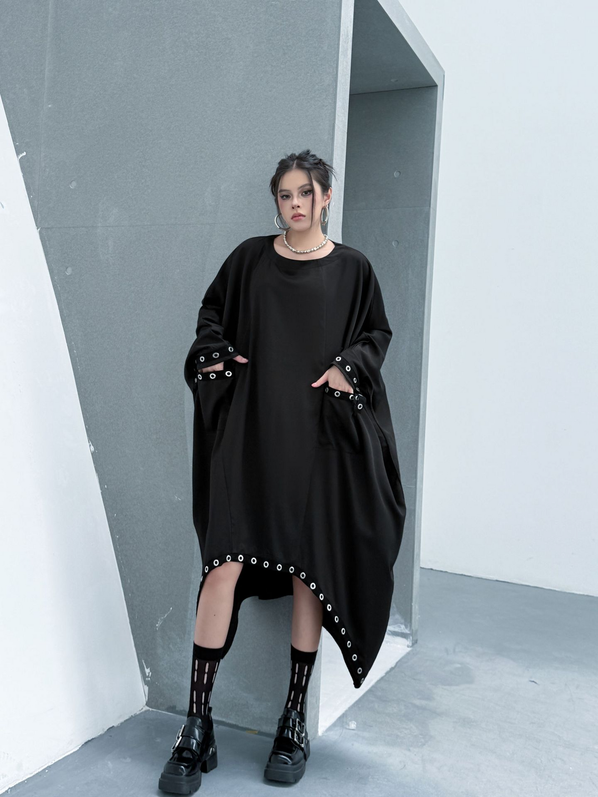 Eyelet Draped Oversized Dress