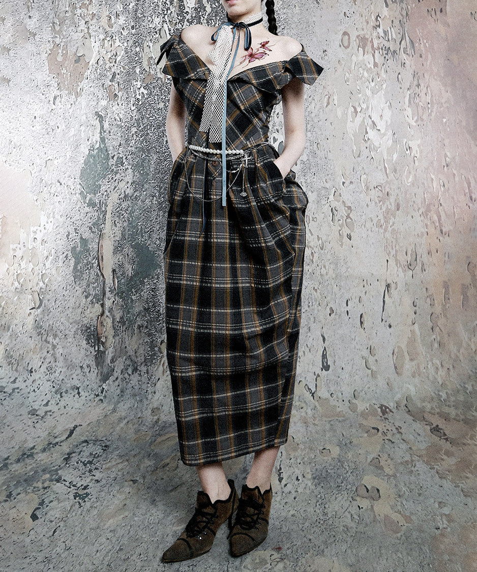Plaid Fold Line Dress