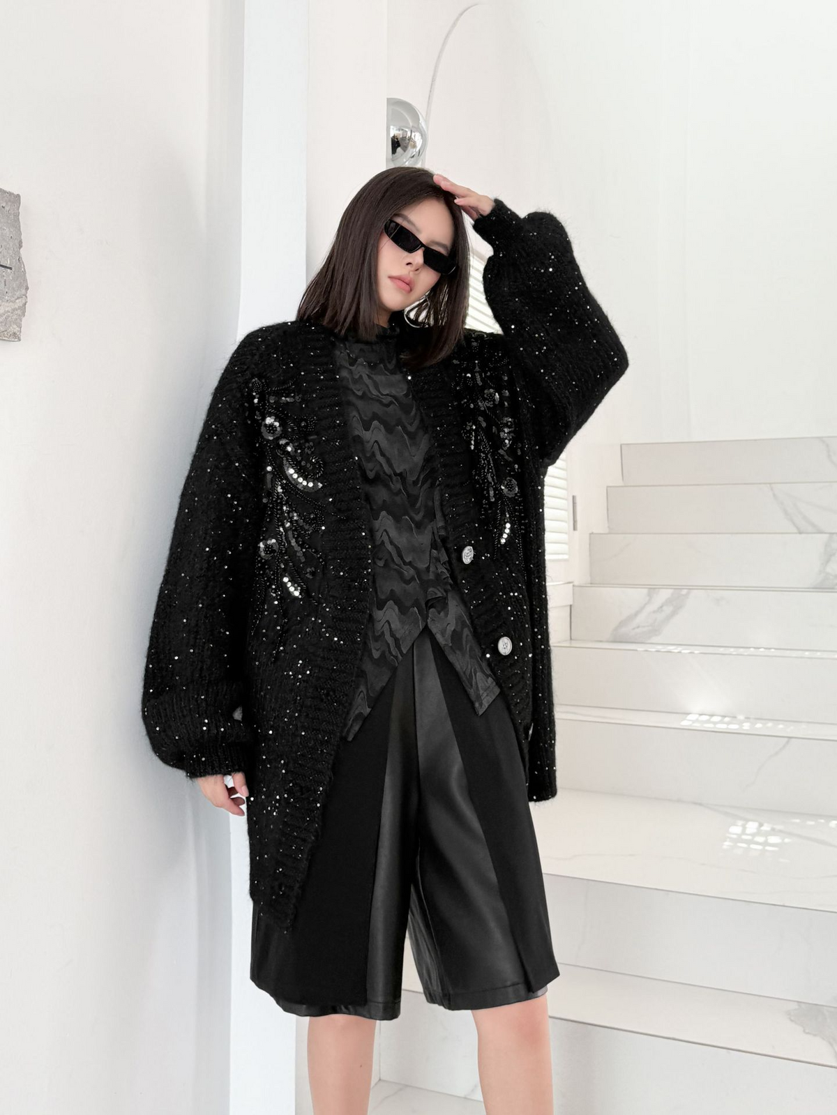 Sequin Knit Oversized Cardigan