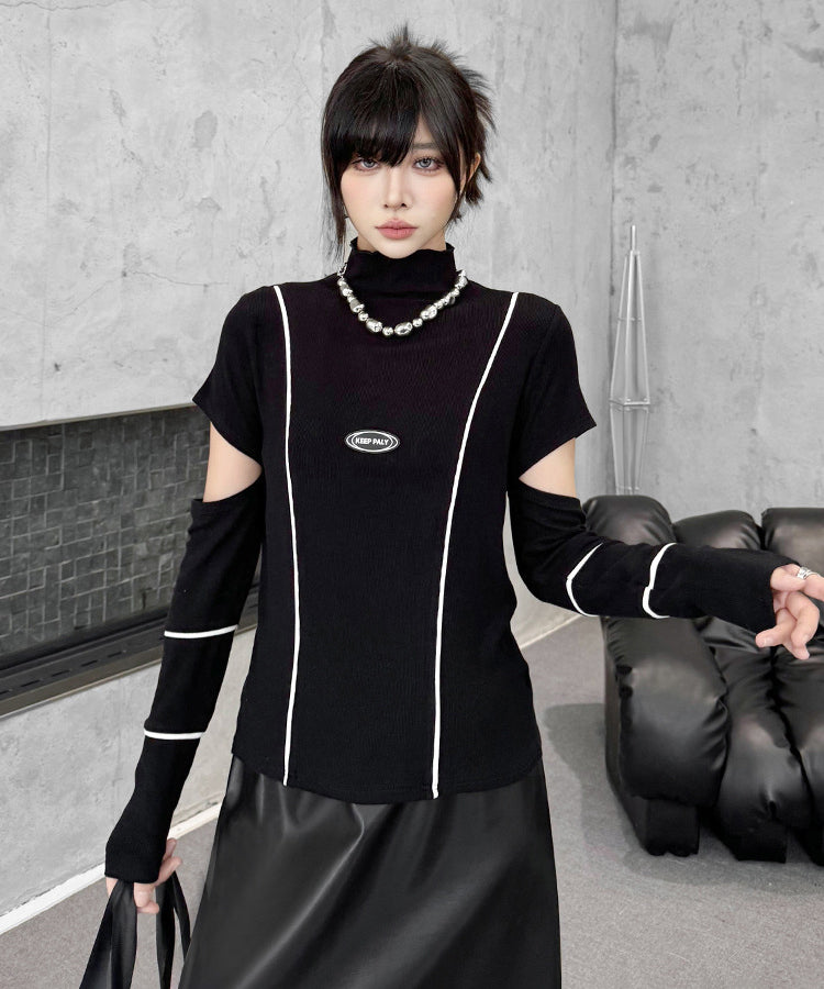 Cut Out Contrast Stitch Top