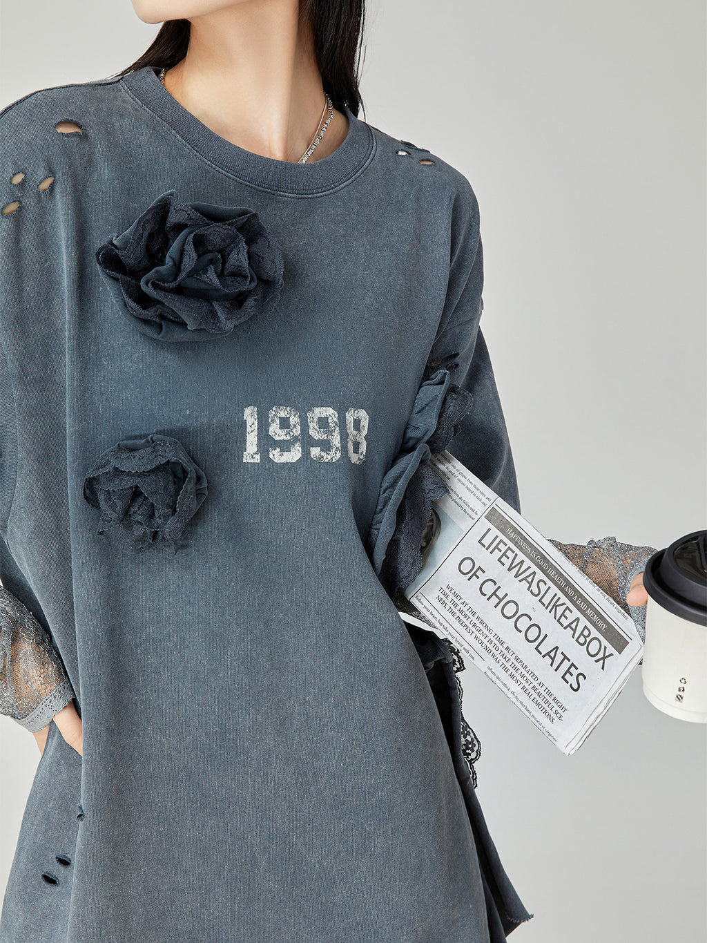 Lace Layered Distressed Top