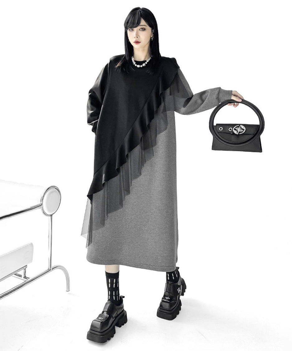 Sheer Frill Panel Cut Dress