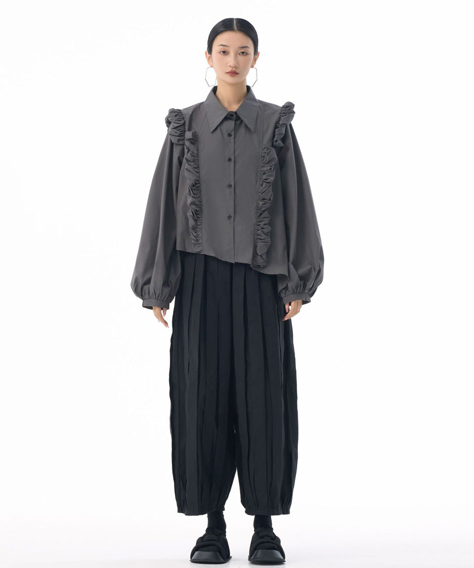 Front Ruffle Volume Blouse
