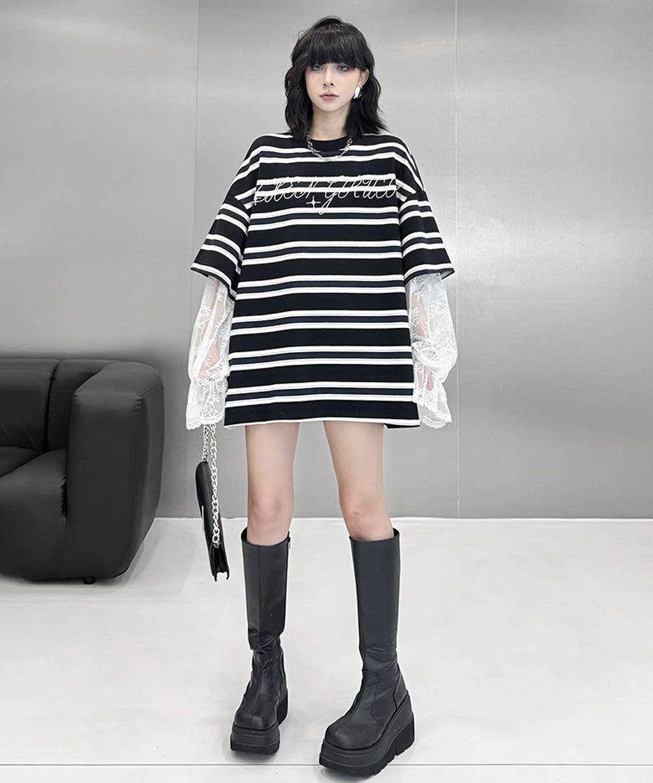 Border Lace Layered Oversize Top