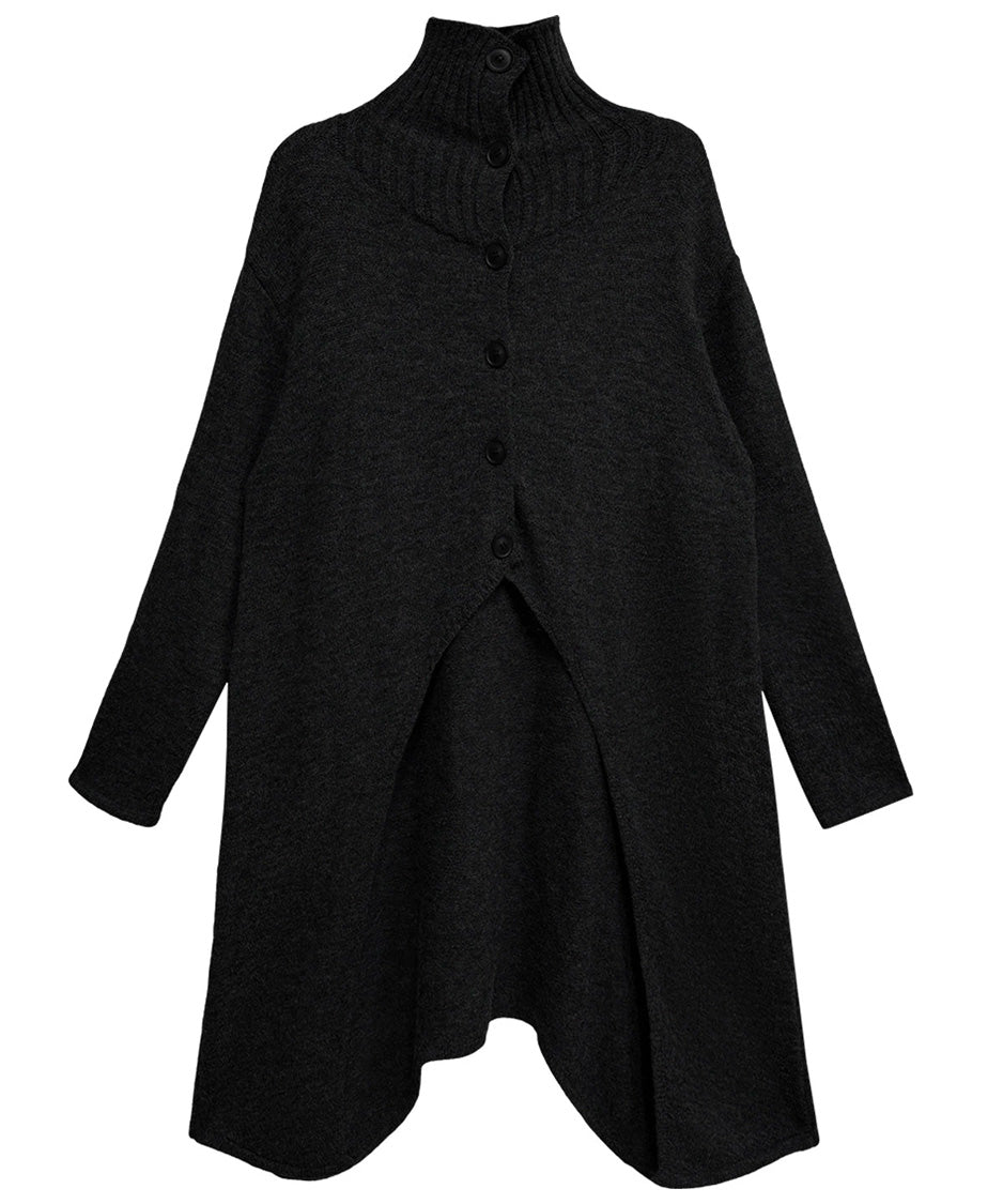 Asym Button Long Knit Top