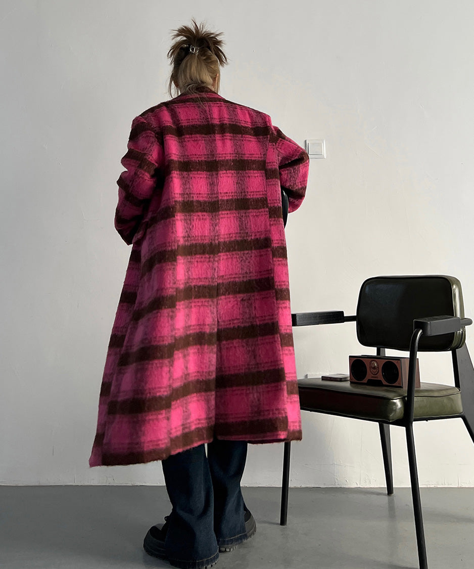 Brushed Check Long Coat
