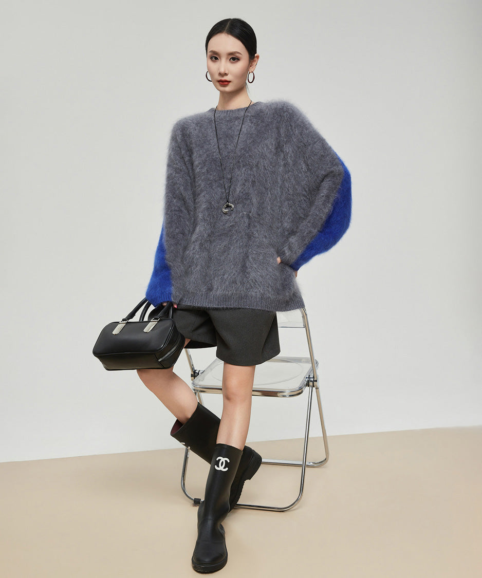 Soft Fuzzy Contrast Sleeve Top