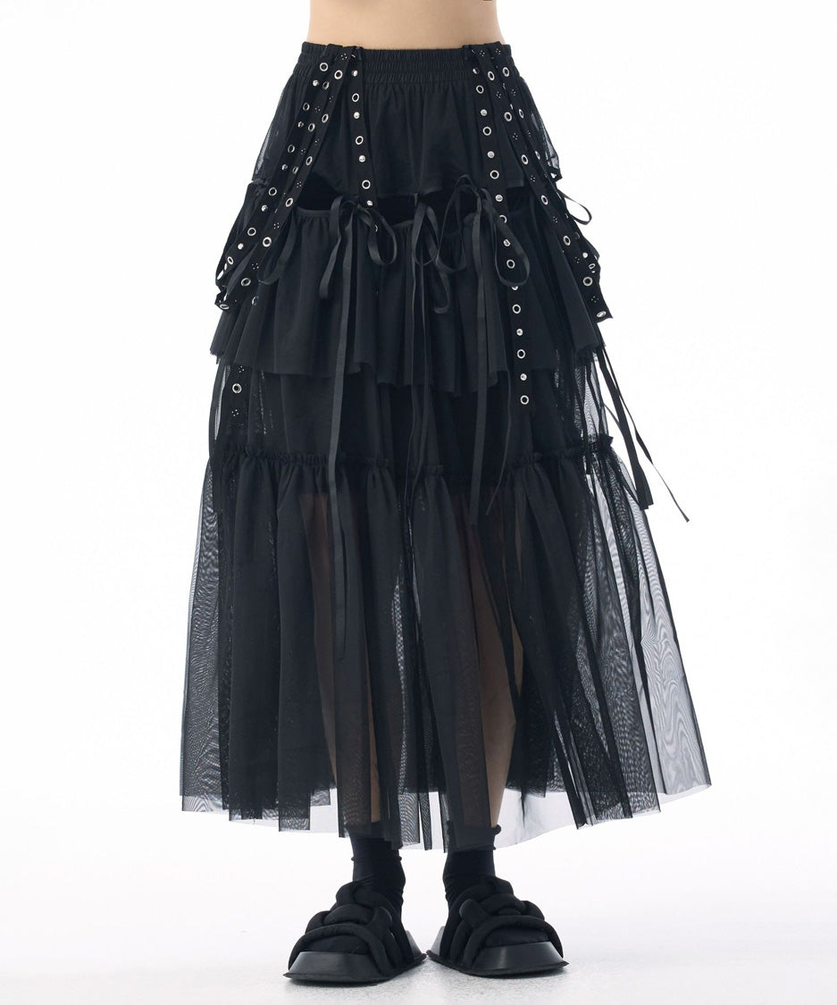 Tiered Mesh Belt Skirt