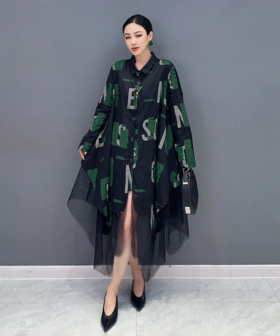 Abstract Letter Sheer Shirt Dress