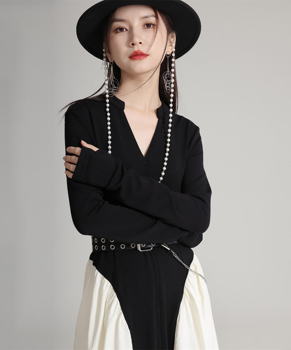 Mono Contrast Panel Dress