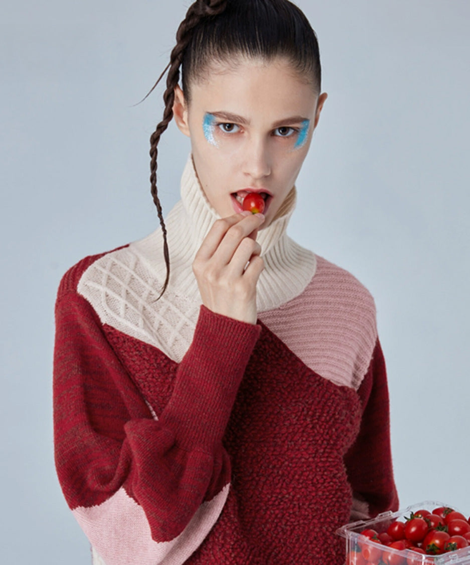 Patch Texture Mix Knit Sweater