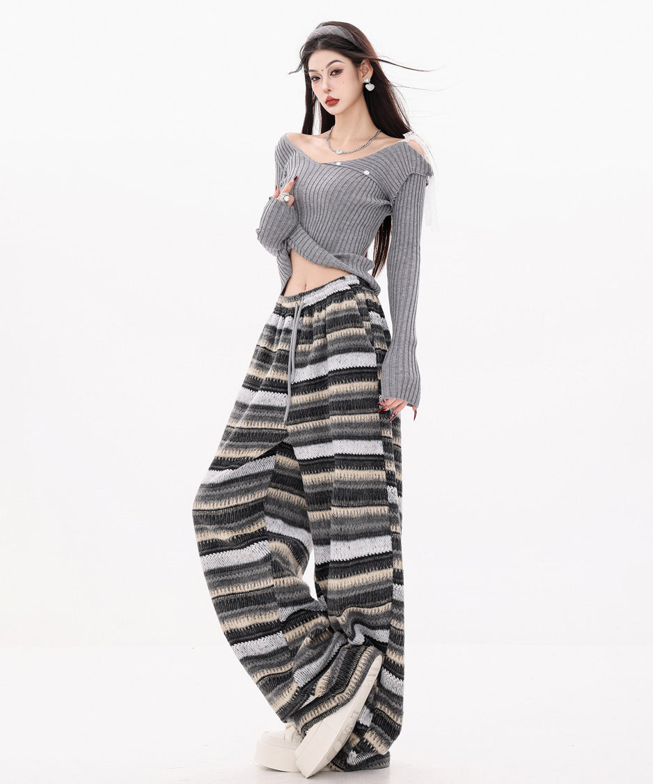 Brush Stripe Knit Wide Pants