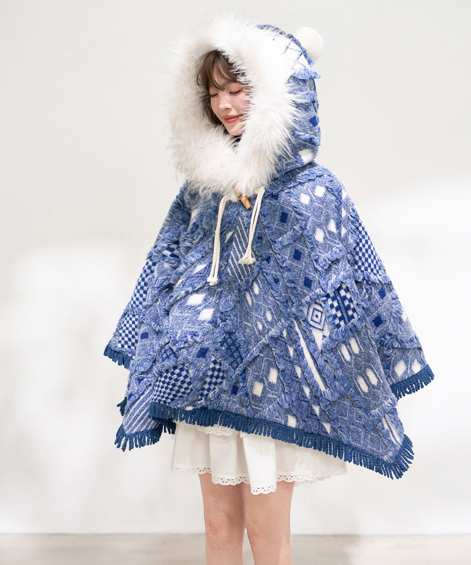 Mosaic Hooded Cape Coat