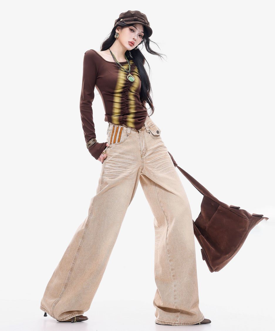 Diagonal Ruched Sheer Top