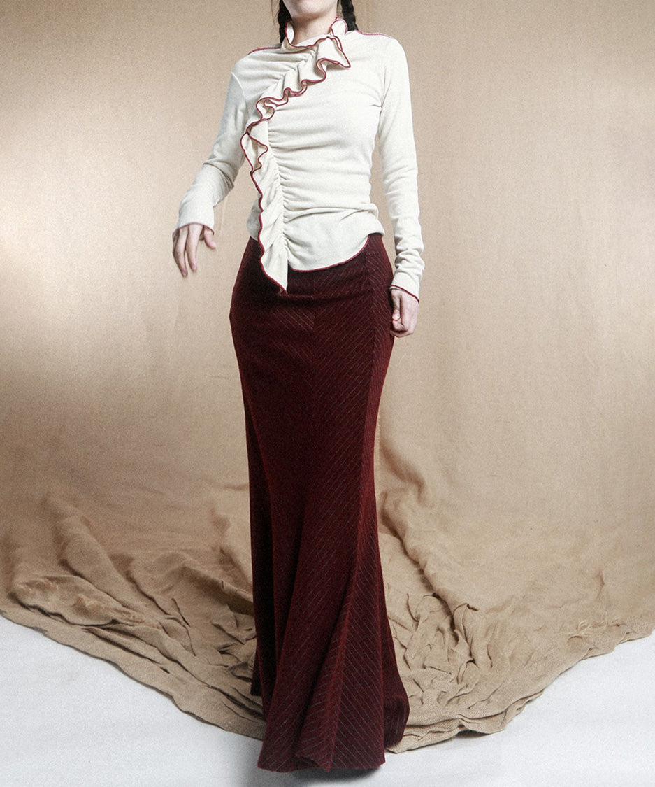 Ruffle Spiral Highneck Top