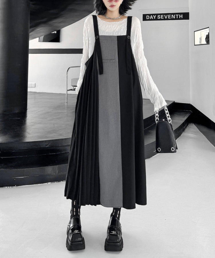 Bicolor Pleated Jumper Dress