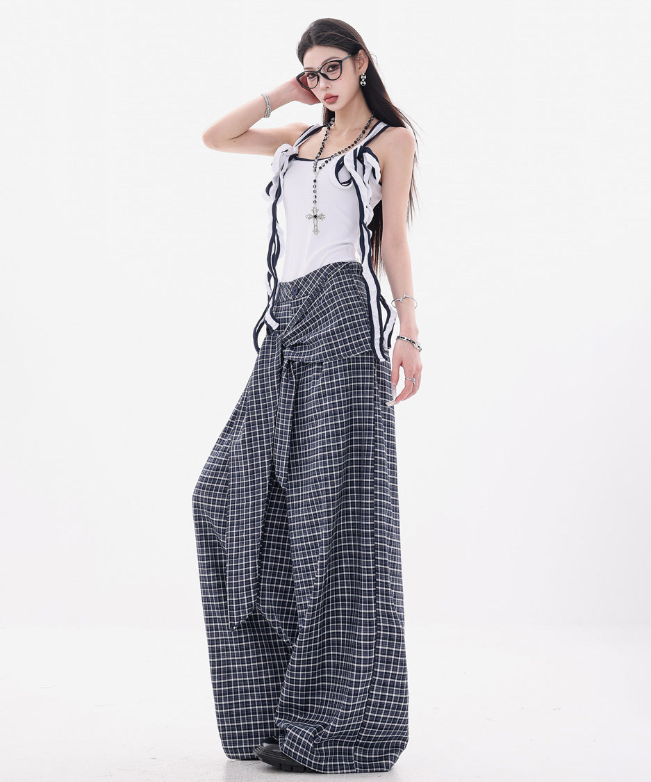 Grid Wrap Wide Pants