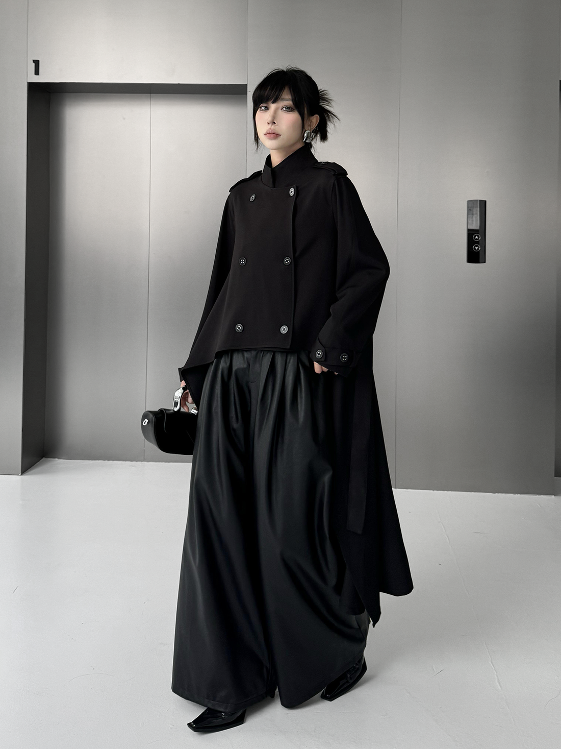 High Neck Draped Trench Coat