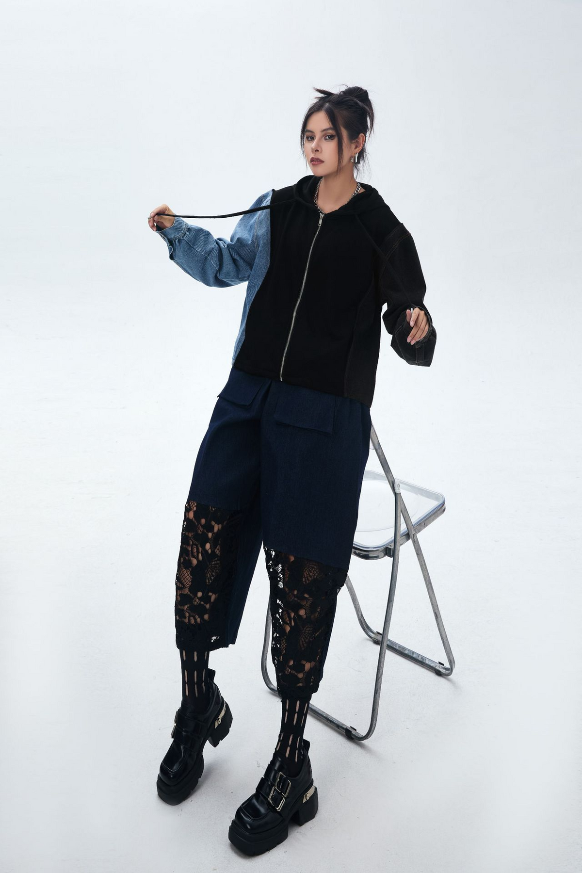 Patchwork Denim Hoodie
