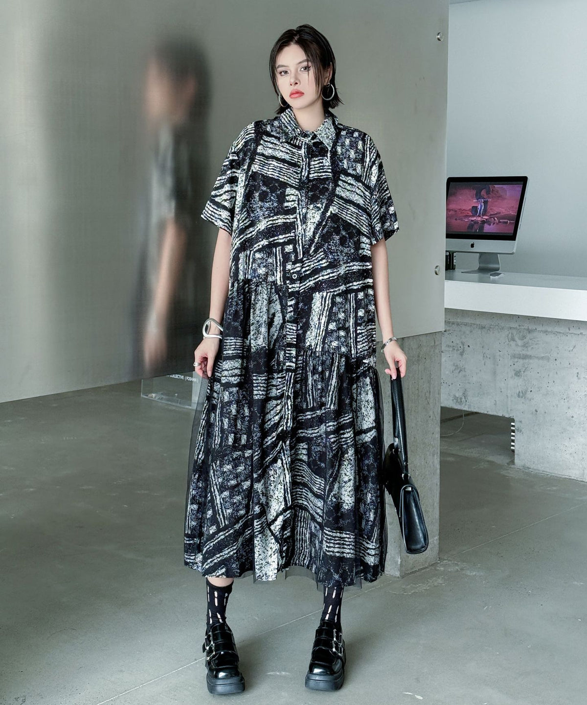 Noir Graphic Shirt Dress