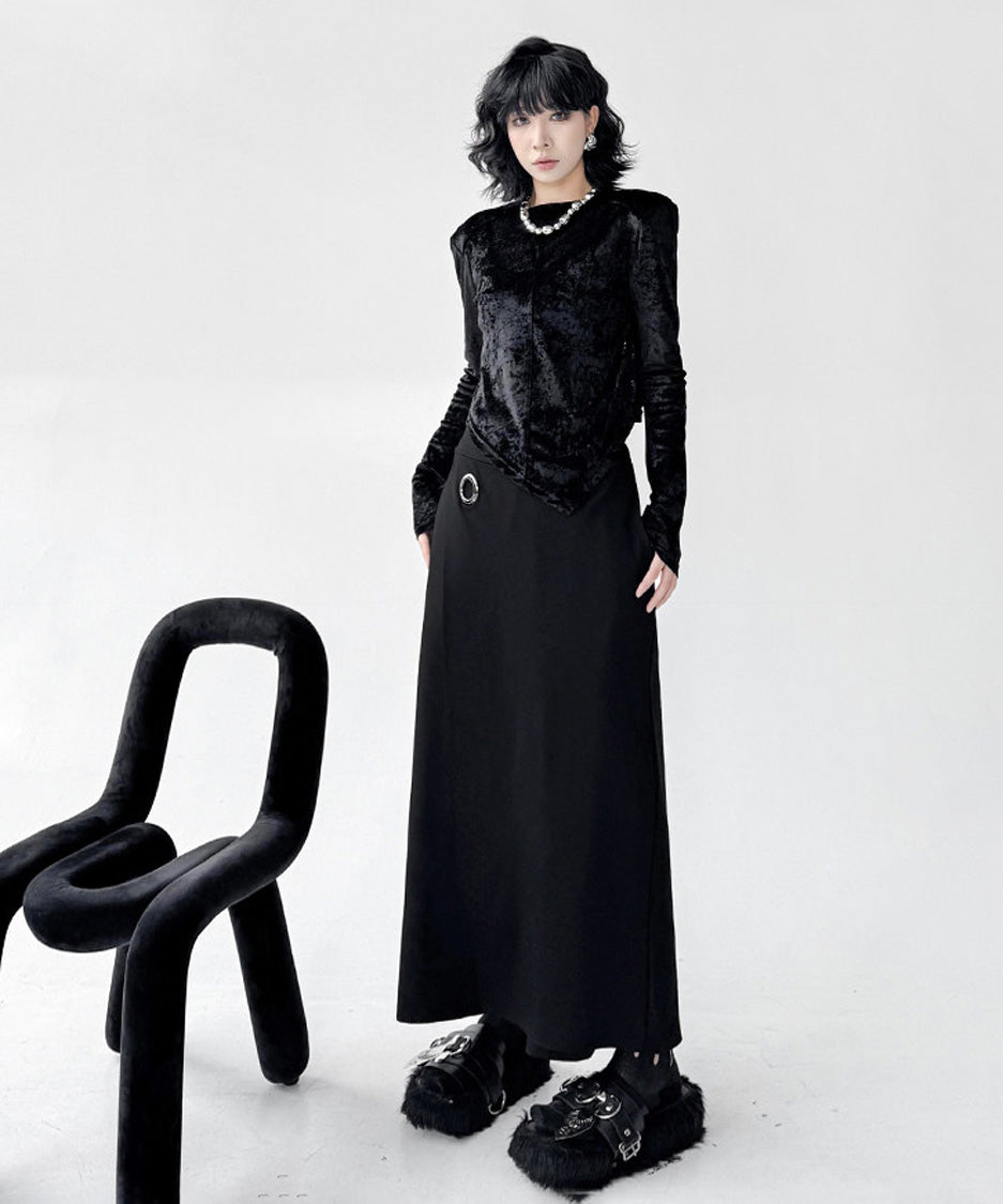 Velvet Edge Structured Long Sleeve Top