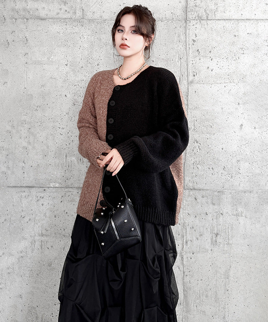 Offset Panel Knit Cardigan
