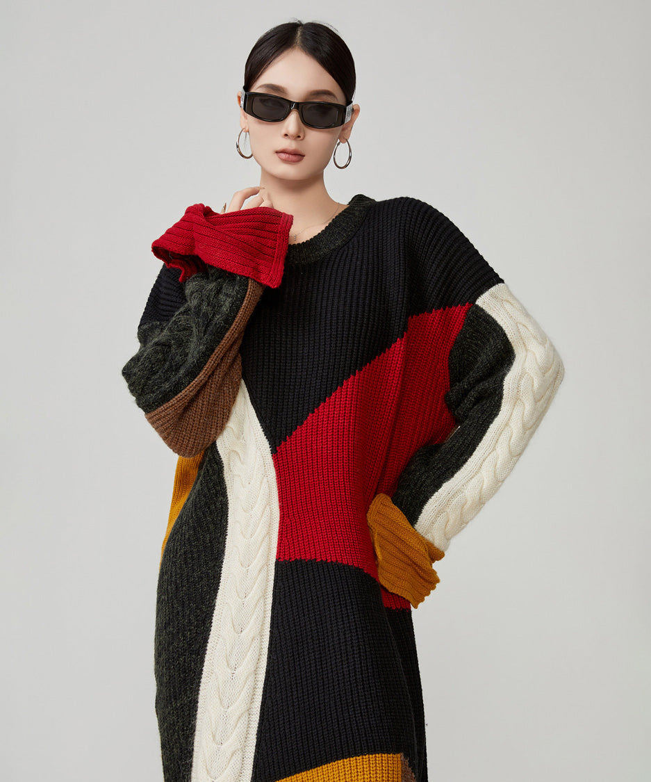 Patchwork Cable Knit Dress