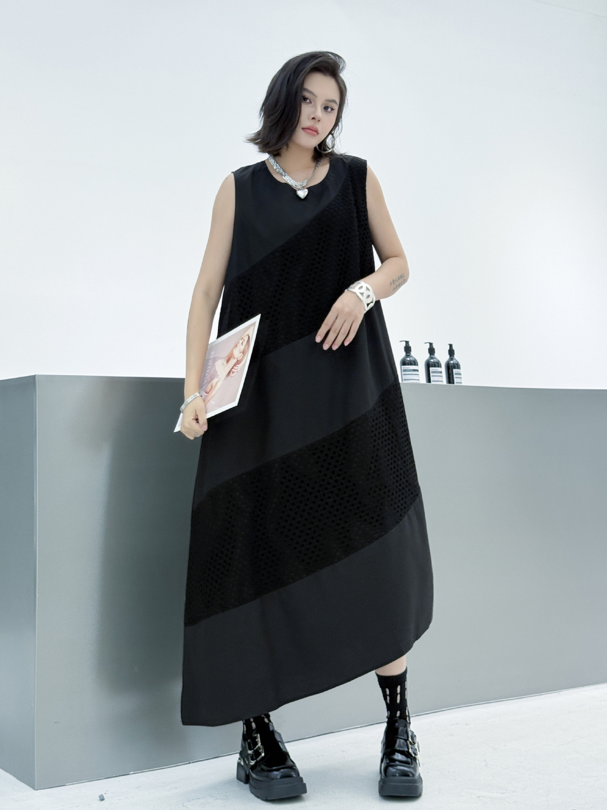 Diagonal Mesh Panel Dress