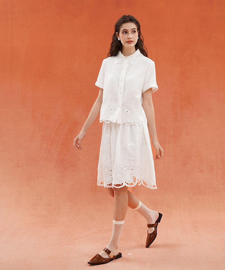 Embroidered Collar Short Sleeve Blouse