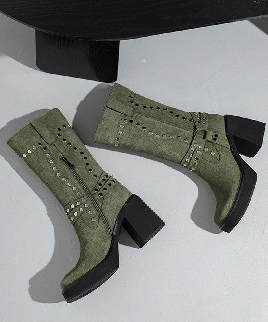 Studded Harness Mid Calf Boots