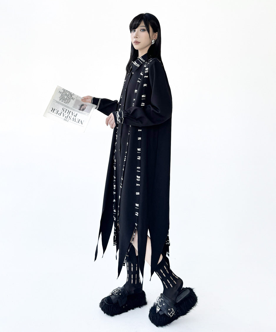 Graphic Stripe Panel Shirt Dress