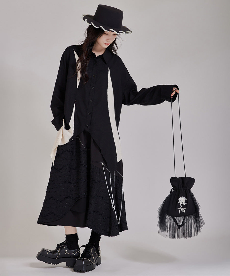 Layered Texture Line Flare Skirt