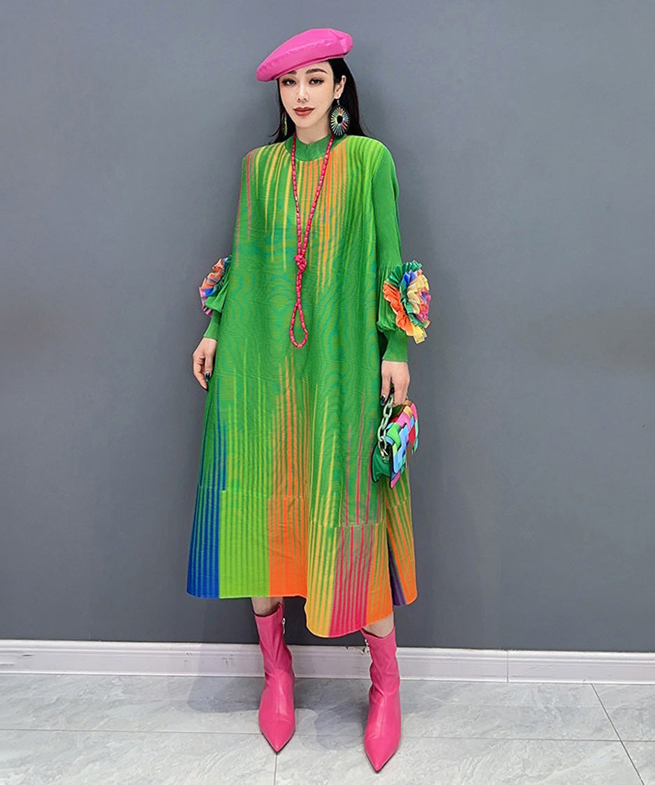 Gradient Pleats Long Dress